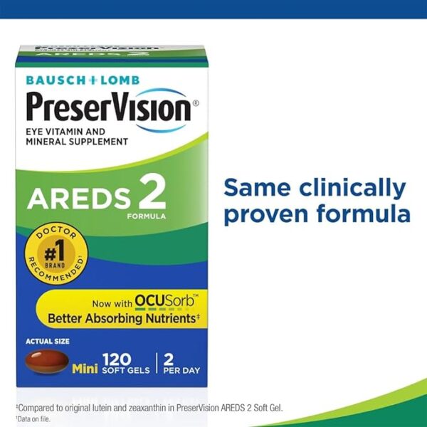 PreserVision AREDS 2 Eye Vitamin & Mineral Supplement, Contains Lutein, Vitamin C, Zeaxanthin, Zinc & Vitamin E, 120 Softgels - Image 3