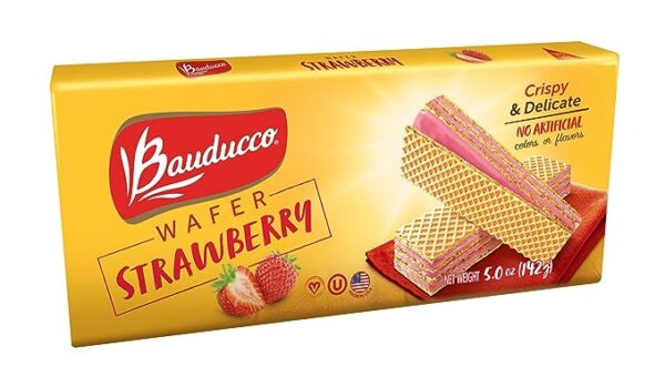 Bauducco Strawberry Wafers - Crispy Wafer Cookies With 3 Delicious, Indulgent, Decadent Layers of Strawberry Flavored Cream