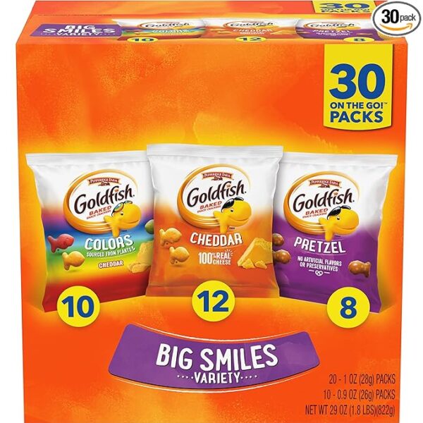 Goldfish Crackers Big Smiles Variety Pack with Cheddar, Colors, and Pretzels, Snack Packs,