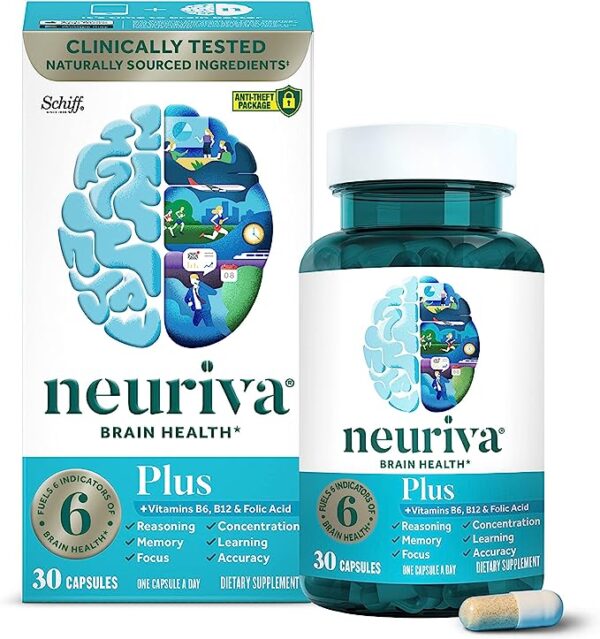 NEURIVA Plus Brain Supplement for Memory and Focus Clinically Tested Nootropics for Concentration for Mental Clarity