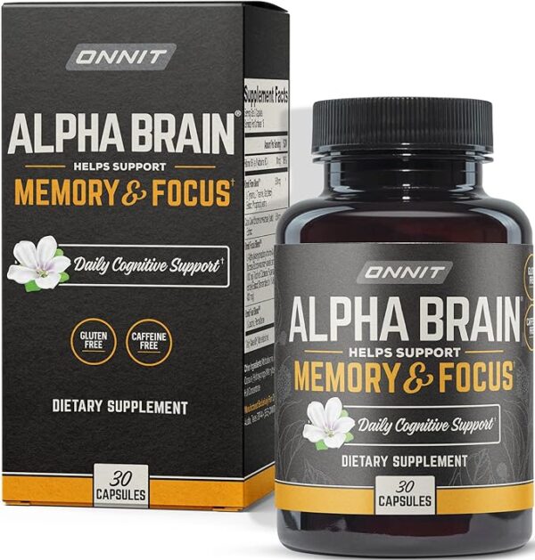 ONNIT Alpha Brain Premium Nootropic Brain Supplement, 30 Count, for Men & Women - Caffeine-Free Focus Capsules for Concentration, Brain Booster